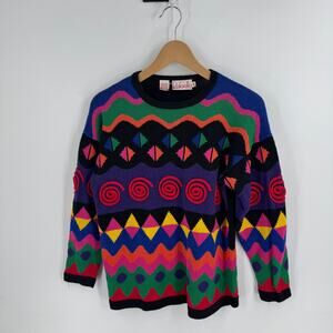 Vintage Rafaella Sweater Bold Colorful Abstract Geometric 80s 90s Size Small